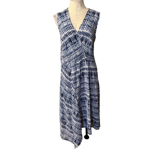 DKNY Dress 8 Blue Ivory Lilac Midi Stretch Career Church Washable New - Picture 1 of 8